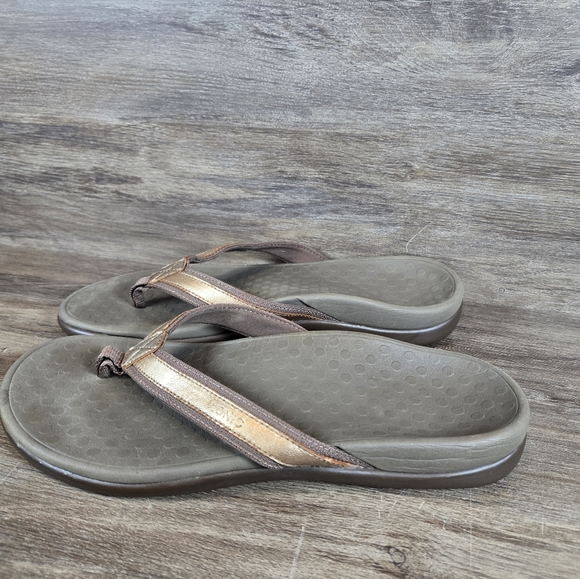 Vionic Tide II Toe Post Bronze Metallic Leather Orthaheel Flip Flop Womens Sz 11 - Picture 5 of 9